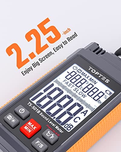 Decibel Meter, TopTes TS-501B Sound Level Meter with 2.25” Backlit LCD Screen, Portable SPL Tester with A/C Weighted, Range 30-130dB, MAX/MIN, Data Hold, Use for Home, Noisy Neighbor, Factory - Orange 3