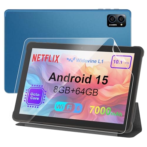 10 inch Android Tablet: Octa-Core, 7000mAh, with Stand Case, IPS HD Display, Wi-Fi 6, OTG, Metal Body – Fast & Portable Tablet for Work & Entertainment, 2-Year Protection, 8GB RAM 64GB, Android 15