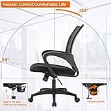 BestOffice | Ergonomic Office Chair | Mid-Back Swivel Desk Chair | Breathable Backrest & Lumbar Support | Adjustable Height | Sponge Seat | Rolling Wheels | Black | for Adults & Women 4