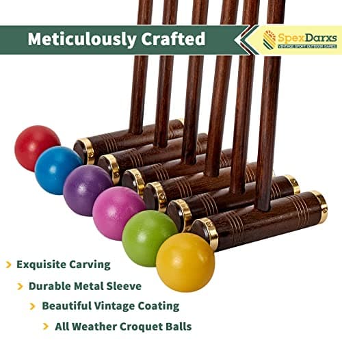 SpexDarxs Six Player Croquet Game, 35’’ Croquette Set with Premium Wooden Mallets/Colored Balls/Wickets/Stakes/Carrying Bag, Classic Outdoor Backyard Lawn Games for Teens Adults Family 4