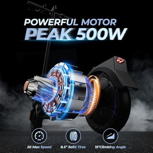 Heropick Electric Scooter for Adults, 500W Peak Motor, Max Speed 20 Mph, 17-20 Max Miles Range, 8.5" Solid Tires, Folding E-Scooter with Shock Absorber, APP Control, Integrated Bell 2