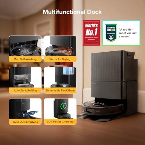 roborock Qrevo S5V Robot Vacuum and Mop, FlexiArm Edge Mopping, 12,000Pa Suction, Dual Zero-Tangle System, Smart Obstacle Avoidance, 10mm Mop Lifting, Auto Mop Washing&Drying, Self-Emptying&Refilling 3