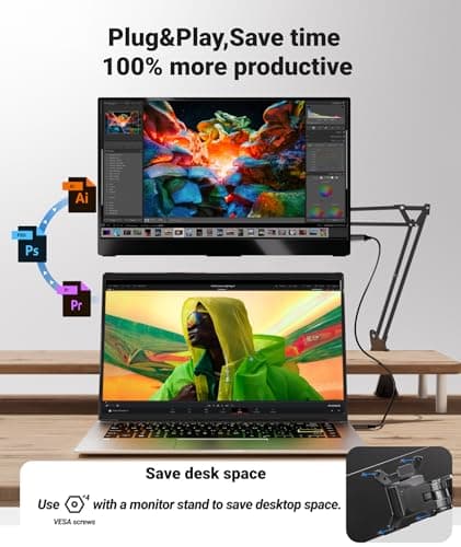 Ingnok Portable Monitor, Ultra Slim 15.6 Inch FHD IPS Laptop Screen Extender with Adjustable Stand, USB C Compatible, Ideal for Travel and Office 4