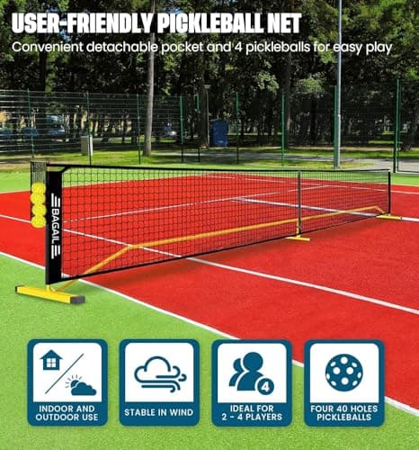 BAGAIL Portable Pickleball Net Set, 22 FT Regulation Size Pickle Ball Net with Ball Collector, Carry Bag, Easy Setup for Outdoor Indoor Driveway - Yellow 2