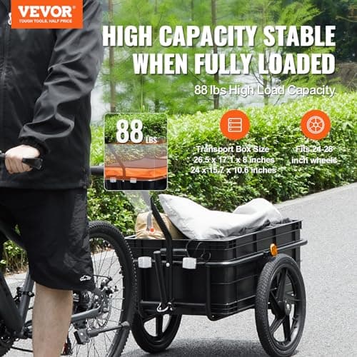VEVOR Bike Cargo Trailer, 88 lbs Load Capacity, Heavy-Duty Bicycle Wagon Cart, Foldable Compact Storage with Universal Hitch, Waterproof Cover, 16" Wheels, Safe Reflectors, Fits 24"-28" Bike Wheels 2