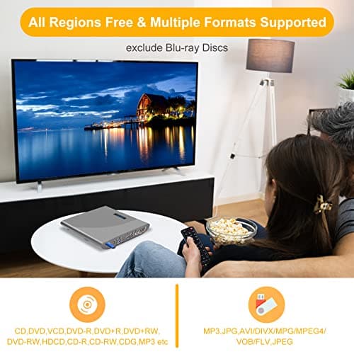 Famishow Slot-in All Region Free DVD Player - 1080P HD with HDMI & AV Output, USB Input, Remote & AV Cable, Wall Mountable (Grey) 3