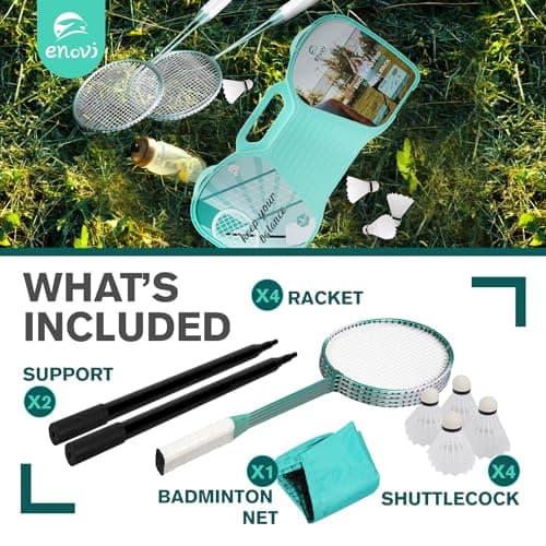 ENOVI EasyGo Badminton Set, with Net, 4 Racket, 4 Birdies, Portable Storage Box, for Backyards, Outdoor Games, Yard Games 2