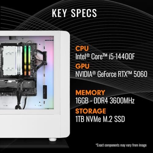 Thermaltake LCGS Quartz i1460 Gaming Desktop (Intel Core™ i5-14400F, ToughRam DDR4 3600Mhz 16GB RGB Memory, NVIDIA GeForce® RTX 5060, 1TB NVMe M.2, WiFi, Windows 11) S2QT-B760-560-LCS 2