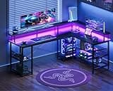 ODK 59" L Shaped Gaming Desk with Power Outlet and LED Lights, PC Gaming Table with USB Ports, Reversible L Shape Desk with Storage Shelves & Monitor Stand, Home Office Desk, Black Carbon Fiber 2