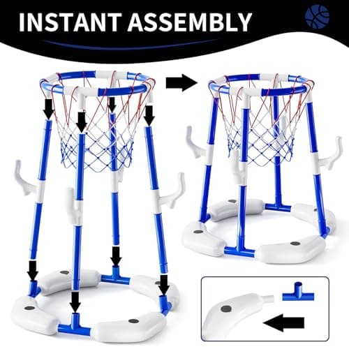2-in-1 Pool Basketball Hoop & Ring Games with 4 Balls 12 Rings and Pump, Summer Water Outdoor Party Swimming Pool Toys Games for Kids Ages 4-8 8-12 Adult, Family Party Easter Birthday Games Toys 5