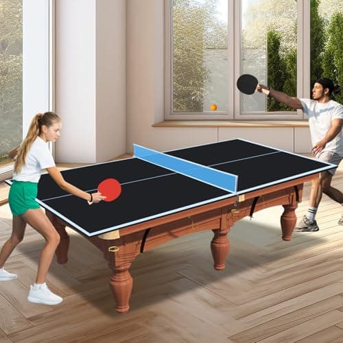 Ping Pong Table Top for Billiard Table, 7FT/8FT/9FT Foldable Table Tennis Table Topper for Pool Table, Indoor Outdoor Table Tennis Conversion Top w/Net & Premium Foam Padding (Black, 8x4 FT) 7