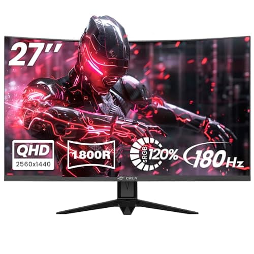 CRUA 27" Curved Gaming Monitor, 2k QHD(2560*1440P) VA Screen, 1800R, 165Hz/180Hz Computer Moniter, Supports AMD Freesync, 120% sRGB, Built-in Speakers, Wall Mountable Installs(HDMI 2.0/DP 1.4)-Black 2