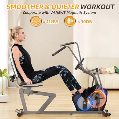 VANSWE Recumbent Exercise Bike with Arm Exerciser for Seniors Adults Home Training - Elliptical Recumbent Cross Trainer with Magnetic Resistance, Free App, Bluetooth Connectivity and Pulse Sensor 2