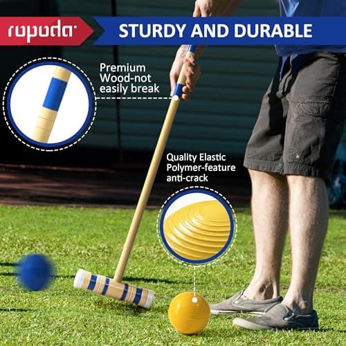 ropoda 35In Updated Six-Player Croquet Set with Wooden Mallets, Colored Balls, Sturdy Carrying Bag for Adults &Kids, Croquet Set Perfect for Lawn,Backyard,Park and More 5