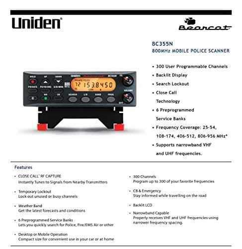 Uniden BC355N 300-Channel Base/Mobile Scanner, Close Call Capture, Pre-programmed Search “Action” Bands to Hear Non-Digital Police, Ambulance, Fire, Amateur Radio, Public Utilities, Weather & more 4