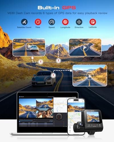 Dash Cam Front and Rear: 4K+1080P+1080P 3 Channel Dash Camera for Cars, STARVIS 2 Sensor Dash Camera with HDR Night Vision, 24H Parking Mode Car Camera with GPS, Free 64GB Card 4