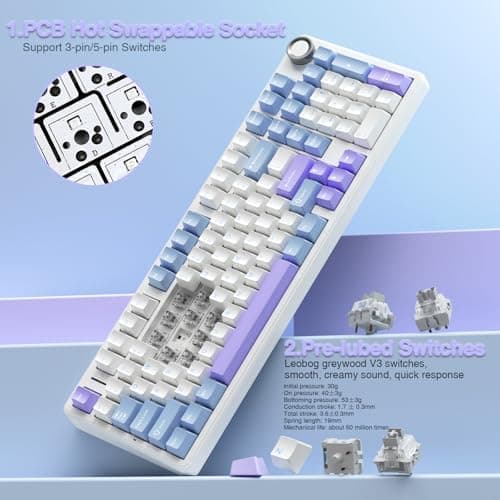 AULA F99 Pro Wireless Mechanical Keyboard with Knob,Creamy Sound,Tri-Mode BT5.0/USB-C/2.4GHz Hot Swappable Keyboard,Gasket Structure,RGB Backlit Computer Gaming Keyboards 4