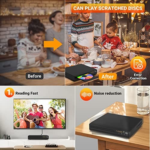 DVD Player, HDMI Region Free DVD Players for Smart TV, 1080P Upscaling, USB Input, HDMI/RCA Output Cable Included, Breakpoint Memory, Built-in PAL/NTSC, CD Players for Home 5