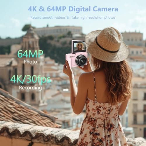 4K Digital Camera for Photography, 64MP Vlogging Camera for YouTube with 3" 180° Flip Screen, 18X Digital Zoom Point and Shoot Camara with 32GB Micro SD Card for Beginner (Light Pink) 2