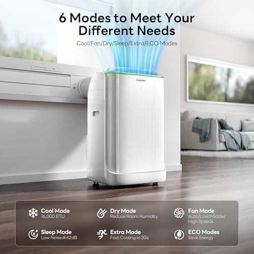ZAFRO 16,000 BTU (12,000 BTU SACC) Portable Air Conditioners, Ultra Quiet(42dB) Dual Duct Smart AC with Drainage-free Cooling/24Hrs Timer/APP/Remote/Cool, Fan & Dehumidifier Modes for Indoor Rooms 2