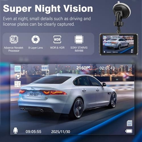 Miden S7 4K Dash Cam Front and Rear, 64G SD Card,2160P+1080P FHD Dual Dash Camera for Cars,176°+160° Wide Angle,3.2'' IPS Screen Dashcam,Loop Recording,G-Sensor,WDR,24H Parking Monitor,Night Vision 3