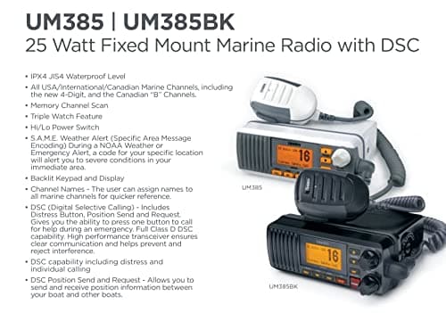 Uniden UM385 25 Watt Fixed Mount Marine Vhf Radio, Waterproof IPX4 with Triple Watch, Dsc, Emergency/Noaa Weather Alert, All Usa/International/Canadian Marine Channels, Memory Channel Scan, White 5