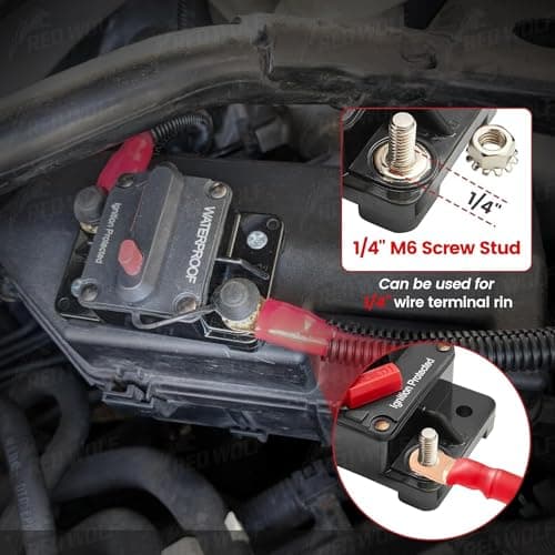 RED WOLF Car Circuit Breaker 30A AMP w/Manual Reset Switch Inline Fuse Holder Inverter 12V-48V DC for Motor Trolling Vehicles Audio Radio Solar System Protection with Wire Lugs Copper Washer Screws 3