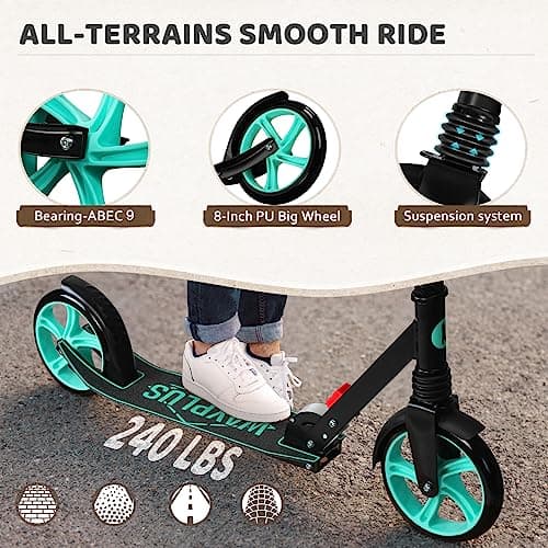 WAYPLUS Aquas Kick Scooter for Kids, Teens & Adults - Foldable, Lightweight, 8-Inch Non-Slip Deck, ABEC9 Bearings, Adjustable Height, Lifetime Service 4