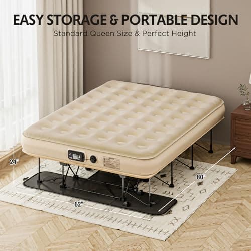 Simpli Comfy Queen EZ Bed Self-Inflating Air Mattress with Built-in Frame, Pump and Wheeled Case, Blow Up Inflatable Rolling Air Bed on Wheels 2