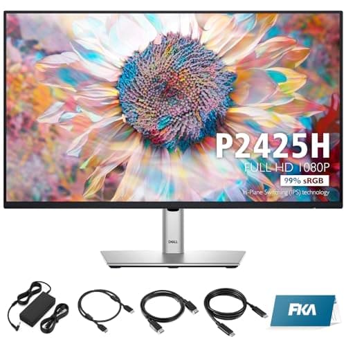 Dell P2425H Monitor - 24 Inch, Full HD 1080p (1920 x 1080), 16:9 IPS, Computer Monitor Screen with DisplayPort, Type-C, and USB-C Cables - 1 Pack (New)