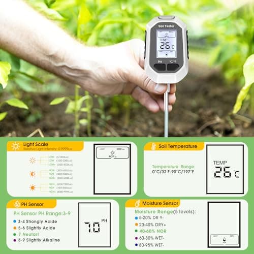 YAMRON 4-in-1 Soil Moisture Meter, Digital Plant Temperature/Soil Moisture Test & PH Meter/Sunlight Intensity, Backlight LCD Display for Gardening, Farming and Outdoor Plants 3