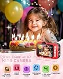 Uffylle Kids Camera, 1080P 48MP Front Selfie Toddler Camera, 3.5 inch Big Screen Toy Camera, 10X Zoom in Chritmas Birthday Gift Cameras for Kids Boys Girl Age 2 3 4 5 6 7 8 9 10 11 12, Red 3