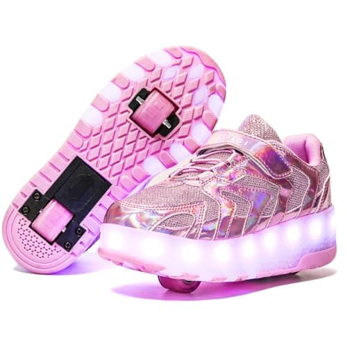Nsasy Kids Roller Shoes Boy Girl Sneakers with Wheels Become Sport Sneaker with Led for Christmas Birthday Children Show Gift