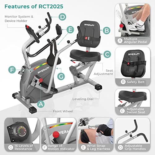 Inverapy by Innova RCT2025 Recumbent Cross Trainer with Swivel Seat & Leg Harness, White/Gray/Black 2