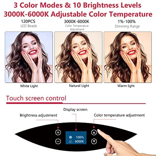 19 inch LED Ring Light LCD Display Touch Screen with Tripod Stand Dimmable Makeup Selfie Ring Light for Studio Portrait YouTube Vlog Video Shooting with Carrying Bag and Remote Controller, CRI>90 2