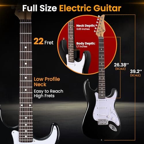Pyle Electric Guitar and Amp Kit - Full Size 39" Complete Starter Kit with Wearable Bluetooth Amplifier, 1/4” Cable, Carry Case, Strap, Strings, Picks, Cleaning Cloth, ST-Style Pickups (Black) 3