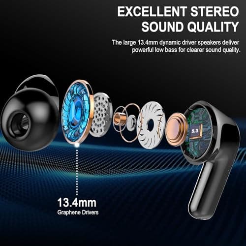 Wireless Bluetooth Earbuds, Bluetooth 5.3 Noise-Canceling Headphones with Mic, 48H Playtime Ear Buds, IPX7 Waterproof, in Ear Stereo Earphones for Sports & Workouts, Compatible with iOS/Android 3