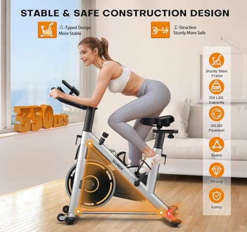 Exercise Bike, Adjustable Magnetic Resistance Stationary Bikes for Home with App Compatible, Quiet Indoor Cycling Bike with 350lbs Weight Capacity Comfortable Seat, Digital Monitor & Phone Mount 3