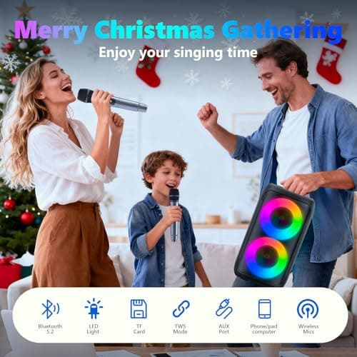 Karaoke Machine, Portable Bluetooth Speaker with 2 Wireless Karaoke Microphones, Karaoke Machine for Adults Kids with PA System,Stage Monitors Support TWS/TF/USB/AUX for Home Party Stage,Xmas Gifts 2