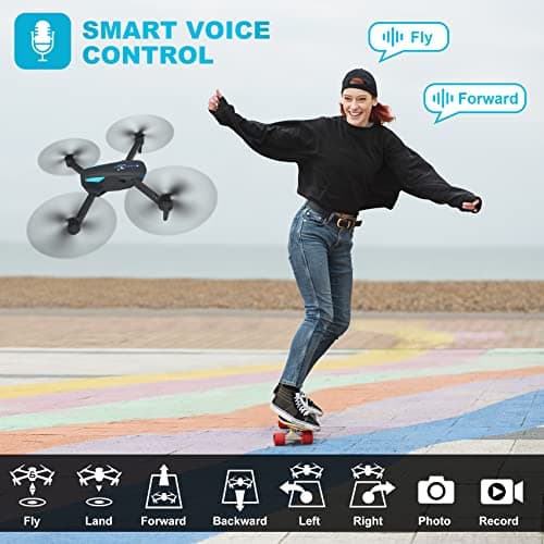 Drone with 1080P Camera for Beginners and Adults, Foldable Remote Control Quadcopter with Voice Control, Gestures Selfie, Altitude Hold, One Key Start, 3D Flips, 2 Batteries, Toy for Beginners 3
