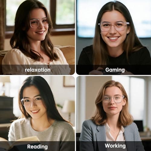 GenXenon Smart Glasses for Women, Clear Frame Blue Light Glasses, Magnetic Charging, Open-Ear Design, Voice Assistant, Bluetooth Glasses with Speakers, Audio Eyeglasses for Working Gaming (GS03-C) 3