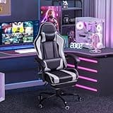 Homall Gaming Chair, Video Game Chair with Footrest and Massage Lumbar Support, Ergonomic Computer Chair Height Adjustable with Swivel Seat and Headrest (White) 5