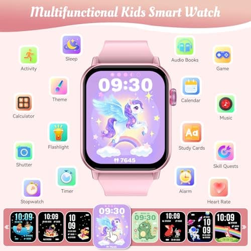 Smart Watch for Kids, 12 Puzzle Games HD Touch Screen Watches, Step Counter, Heart Rate and Sleep Monitor, Flashlight, Music Player,12/24 hr Educational Toys Birthday Gifts for Girls Ages 6-12 (Pink) 2