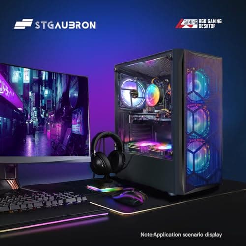 STGAubron Gaming PC Desktop Computer, Intel Core i7 up to 3.9GHz, Radeon RX 580 8G, 16G RAM, 512G SSD, WiFi 6, Bluetooth 5.2, RGB Fan x6, Windows 11 Home 4