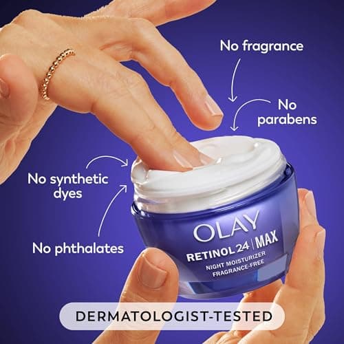 Olay Retinol Face Moisturizer, 24 MAX Anti-Aging Night Cream for Women, Fragrance-Free, Non Greasy - Anti-Wrinkle, Smooth Fine Lines, Tightening, Hydrating Skin Care - Peptides, Glycerin, 1.7 Oz 6