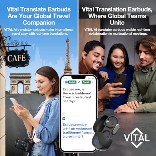 Vital Translation Earbuds Real Time Language Translator Earbuds Vital Translate Buds Into 74 Languages 70 Accents | Bluetooth 5.3 Open-Ear | Noise Isolation | 7–8H Battery Music, Calls 4