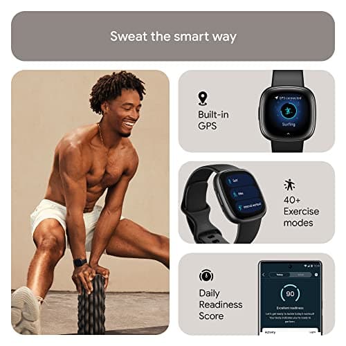 Fitbit Versa 4 Fitness Smartwatch with Daily Readiness, GPS, 24/7 Heart Rate, 40+ Exercise Modes, Sleep Tracking and more, Black/Graphite, One Size (S & L Bands Included) 2