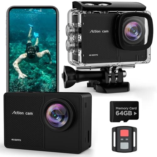 TIMNUT 4K60fps Action Camera Waterproof Camera with 64G SD Card 48MP HD WiFi Camera with EIS 40M UnderwaterCamera Wide Angle SportsCamera with 2 * 1350 mAh Batteries Helmet Mount Accessories Kits