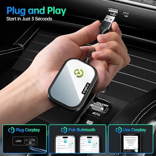 Wireless CarPlay Adapter for Apple iPhone, Converts Factory Wired CarPlay to Wireless CarPlay 2024 Upgrade Plug & Play Auto Connect for Cars from 2015 & iPhone iOS 10+ Black Not for Tesla & Andorid 3