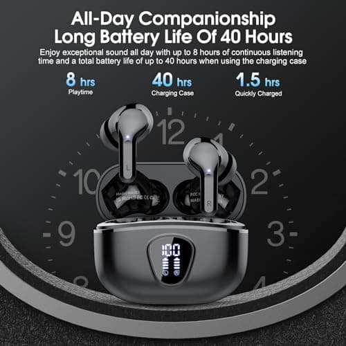 Wireless Earbuds, Bluetooth 5.4 Headphones HiFi Stereo, Bluetooth Earbuds with ENC Noise Cancelling Mic, IP7 Waterproof in Ear Earphones, 48H, LED Display Ear buds for Pad Phones Workout Sports, Black 4